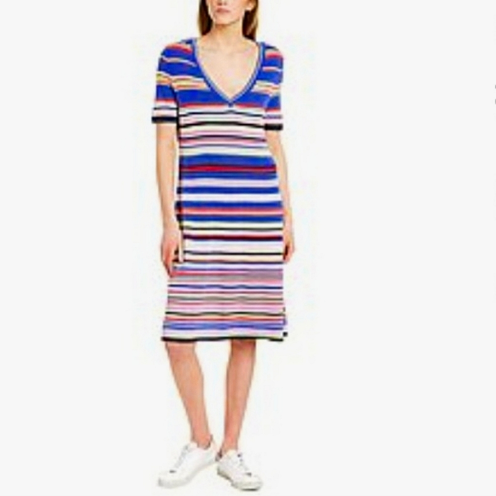 Adyson Parker Stripe Knit Dress Fit & Flare Knee Length Sporty Travel Casual